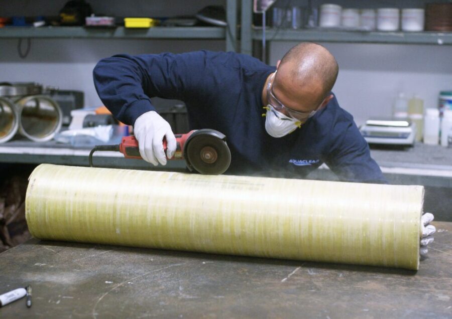 Water Treatment Technician prepares a membrane for autopsy to determine fouling